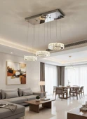 GN GEN AYDINLATMA Plaket Kristal Taş Işlemeli Krom Paslanmaz Ledli Avize 20 cm yemek masası - 1