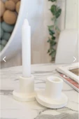 2'li Beyaz Betondan Şamdan Mumluk, Şamdan Mumluk, Beyaz Uzun Mumluk, Minimal Şamdan Mumluk. - 4