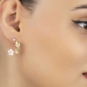 pilelistore 925 Ayar Gümüş Gold Sedef Çiçek Çivili Kadın Küpe - 2