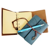 pilelistore Ahşap Kutulu Mavi Deri Defter Kalem Seti thumbnail 2