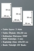 Çerçeve Baskılı Dekoratif 3lü Ahşap Tablo Seti 3mm Mdf 3 Adet 20x30 Cm - 5