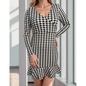 Lucky Life Kadın Uzun Kollu Kruvaze Yaka Kazayağı Mikro Mini Boy Elbise - 5