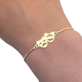 14 Ayar Altın Plakalı Harfe Özel Gülüş ve Hüzün Maskeli Altın Renkli Zincirli Hediye Bileklik-682 thumbnail 3