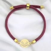 14 Ayar Altın Plakalı Gülen Yüz Figürlü Mor İpek Örgülü Hediye Bileklik-684 thumbnail 1