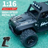1:16 Off Road Şarjlı RC Uzaktan Kumandalı Renkli Farlar Siyah Arazi Aracı 20 Km/s Hızında Hediyelik Oyuncak - 4