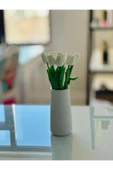 El Yapımı Beyaz Vazo Ve 8'li Lüx Islak Lale Buketi Modern Dekorasyon Minimalist Vazo - 3