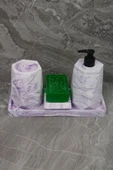 4 Parça Mor Mermer Desenli Beton Banyo Seti Diş Fırçalığı Sıvı Katı Sabunluk Tepsi thumbnail 5