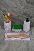 4 Parça Mor Mermer Desenli Beton Banyo Seti Diş Fırçalığı Sıvı Katı Sabunluk Tepsi thumbnail 4