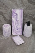 4 Parça Mor Mermer Desenli Beton Banyo Seti Diş Fırçalığı Sıvı Katı Sabunluk Tepsi thumbnail 3