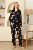 Kadın Pijama Takımı %100 Pamuk-Pat Yakalı ve Düğme Kapamalı 12309 thumbnail 2