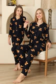 Kadın Pijama Takımı %100 Pamuk-Pat Yakalı ve Düğme Kapamalı 12309 thumbnail 3