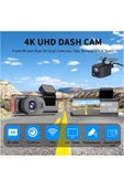 4K WiFi Çift Kameralı Araç Kamerası Gece Görüşlü G-Sensörlü Dash Cam 170 Derece thumbnail 3