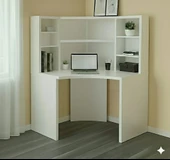 MukoToys Köşe Çalışma Masası ve Kitaplık Seti: Ergonomik Şık Beyaz MDF Tasarım - 3