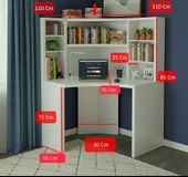 MukoToys Köşe Çalışma Masası ve Kitaplık Seti: Ergonomik Şık Beyaz MDF Tasarım - 1