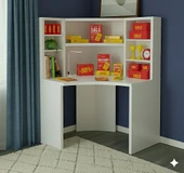 MukoToys Köşe Çalışma Masası ve Kitaplık Seti: Ergonomik Şık Beyaz MDF Tasarım - 2