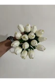 Dolgun Gelin Çiçeği Demeti Yapay Çiçek 16' lı Islak Lale Buketi Düğün Damat Yaka Çiçeği Gerçek Doku - 8