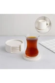 Minimalist Beton Bardak Altlığı Seti - 4’lü | Mat Beyaz | Yuvarlak Tasarım & Stand Dahil - 2