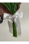 Dolgun Gelin Çiçeği Demeti Yapay Çiçek 16' lı Islak Lale Buketi Düğün Damat Yaka Çiçeği Gerçek Doku - 6