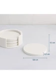 Minimalist Beton Bardak Altlığı Seti - 4’lü | Mat Beyaz | Yuvarlak Tasarım & Stand Dahil - 3