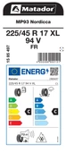 Matador 225/45 R17 94V XL FR MP93 NORDICCA Oto Kış Lastiği Üretim 2023 - 3