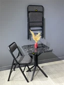 Zeren Siyah Mermer Kare Balkon Masası Mutfak Yemek Masası 60 cm thumbnail 2