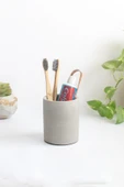 Dekoratif Beton Silindir Kalemlik |Çok Amaçlı Organizer Vazo Saksı Ofis ve Banyo Düzenleyici 8x10 cm - 3