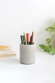 Dekoratif Beton Silindir Kalemlik |Çok Amaçlı Organizer Vazo Saksı Ofis ve Banyo Düzenleyici 8x10 cm - 1