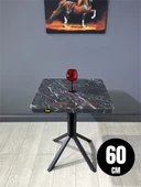 Zeren Siyah Mermer Kare Balkon Masası Mutfak Yemek Masası 60 cm thumbnail 1
