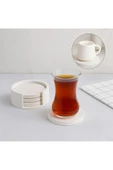 Minimalist Beton Bardak Altlığı Seti - 4’lü | Mat Beyaz | Yuvarlak Tasarım & Stand Dahil - 2
