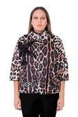 Leopar Desenli Çiçek Motifli İnce Rüzgarlık Büyük Beden Kapri Kol Ceket - 1