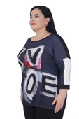 Büyük Beden Çiçek Nakışlı Love Nakışlı Kışlık Oversize Bluz thumbnail 2