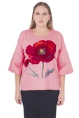 Büyük Beden Çiçek Motifli Karpuz Kollu Bluz thumbnail 1