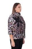 Leopar Desenli Çiçek Motifli İnce Rüzgarlık Büyük Beden Kapri Kol Ceket - 2
