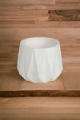 Dekoratif Beyaz Beton Saksı Kaktüs Sukulent Bambu Çiçek Saksısı 22 cm - 3
