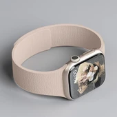 Apple Watch 2-3-4-5-6-7-8-10 SE Ultra Uyumlu Manyetik Desenli Spor Silikon Kordon (42/44/45/46/49)  Pudra - 4