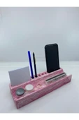Mermer Desenli Beton Ev Ofis Masa Düzenleyici Kalemlik Organizer Pembe - 2