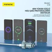 Foneng C18 48W Type-C + USB Led Gösterge Araç içi Şarj Adaptörü - 4