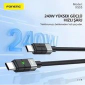 Foneng XS03 240W Type-C to Type-C Örgü 2m Data ve Şarj Kablosu - 2