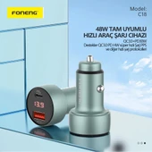 Foneng C18 48W Type-C + USB Led Gösterge Araç içi Şarj Adaptörü - 3