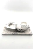 Üçlü Set Mermer Desenli Beton Tealight Mumluk Ve Tepsi - 1