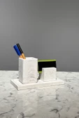 3 Parça Mermer Desenli Beton Kalemlik Ve Kartvizitlik Set - 3