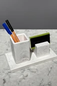 3 Parça Mermer Desenli Beton Kalemlik Ve Kartvizitlik Set - 2