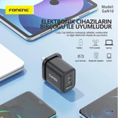 Foneng GaN10 65W 2xType-C 1x USB 3 Girişli Type-C to Type-C Kablo Set - 6