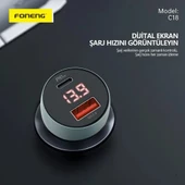Foneng C18 48W Type-C + USB Led Gösterge Araç içi Şarj Adaptörü - 5