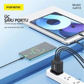 Foneng GaN10 65W 2xType-C 1x USB 3 Girişli Type-C to Type-C Kablo Set - 3