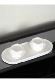 Geometrik Tealight Beton Mumluk, Oval Tabaklı Dekoratif Hediyelik Set Ham Beyaz - 7