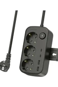 Akım Korumalı Priz 2 USB + 2 Type-C Girişli 2 Metre Kablosu Anahtarlı ve Duvara Monte Edilebilir thumbnail 7