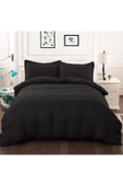 Siyah Çift Kişilik  Düz Çarşaflı Pamuklu Nevresim Takımı thumbnail 1