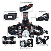 Powermaster Mx-501 5 Power Ledli Su Geçirmez 18650 Pilli Şarj Edilebilir Kafa Feneri thumbnail 2