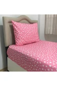 Tek Kişilik Pembe Yıldız Desenli Lastikli Çarşaf + Nevresim + 1 Adet Yastık Kılıfı thumbnail 1